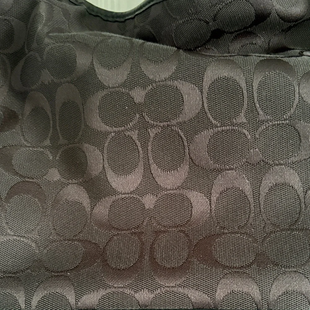 Coach Black Logo Fabric & Leather Shoulder Bag Adjustable Strap Zip Pockets